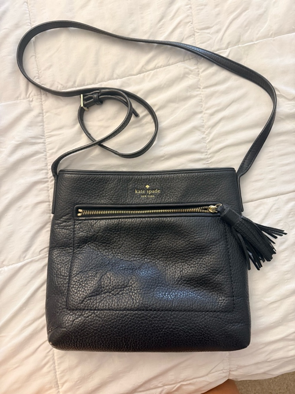 kate spade Black Pebbled Leather Crossbody with Tassel
